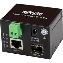 Unmanaged Industrial Gigabit Fiber to Ethernet Media Converter, 10/100/1000 Mbps, RJ45/SFP, -40° to 75°C, DC Power