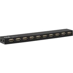 10-Port USB Hub with Power Supply and International Plug Adapters