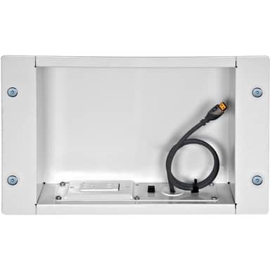 In-Wall Metal Box Large w/1 Knock Out &amp; Power Outlet for A/V Access- BLK