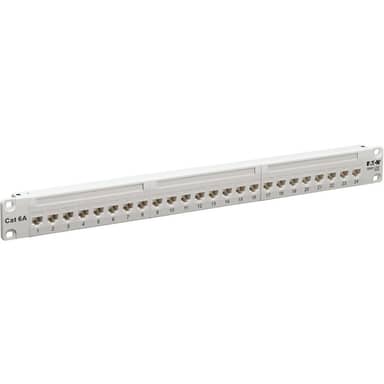 Cat6a Feed-Through Patch Panel 24-Port 4PPoE Compliant 1U RJ45 White TAA