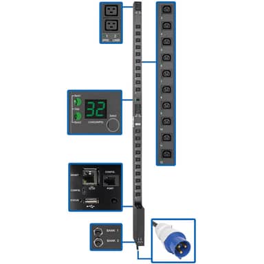 PDU Switched 7.4kW 230V 32A Blue IEC 309 LX Interface 0URM TAA
