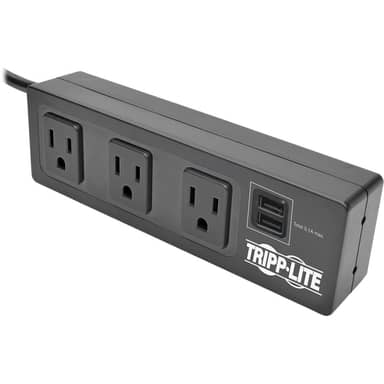 3-Outlet Surge Protector Power Strip Clamp w/2-Port USB Charging